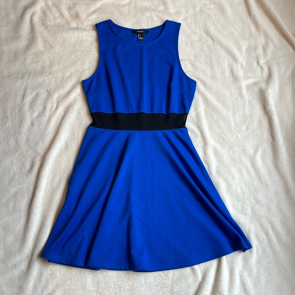 Forever 21 Blue Dress Sheer Black Waist